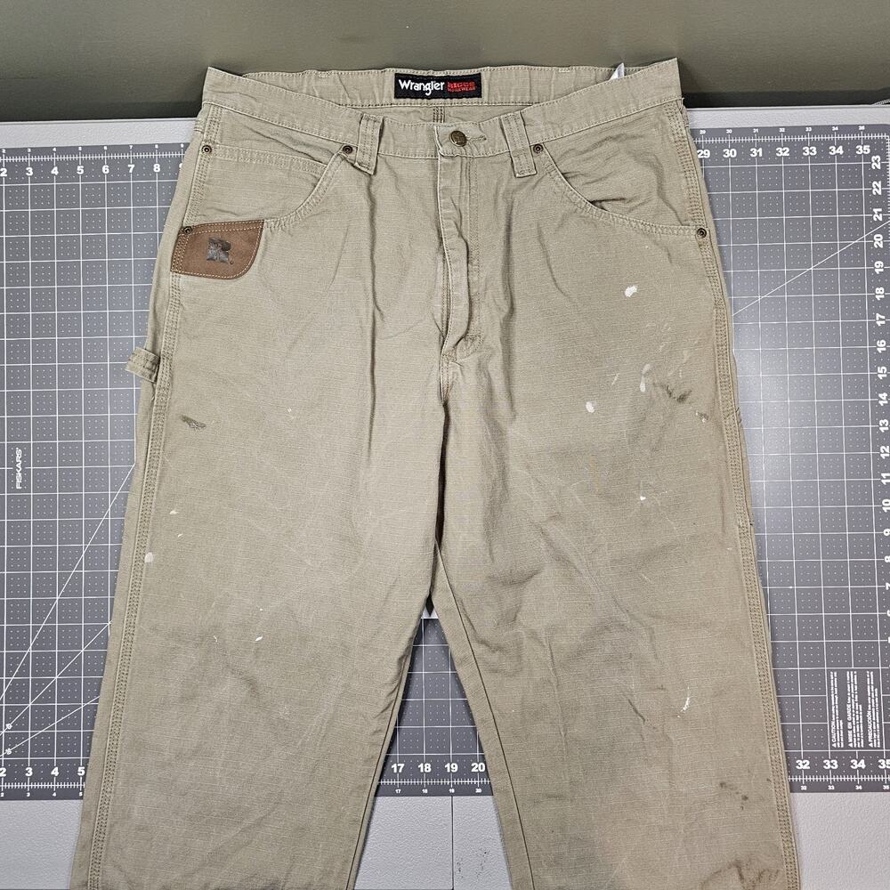 Wrangler Riggs Carpenter Pants 35x34 Tan Paint Stained Streetwear Grunge Skate